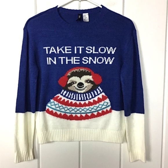 H&M Sweaters - H&M Blue Take It Slow In The Snow Sloth Sweater XS